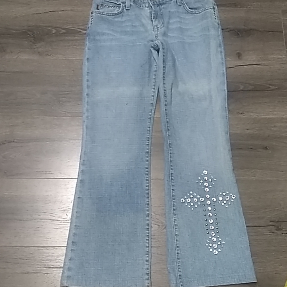 Streets Ahead rhinestone cross jeans